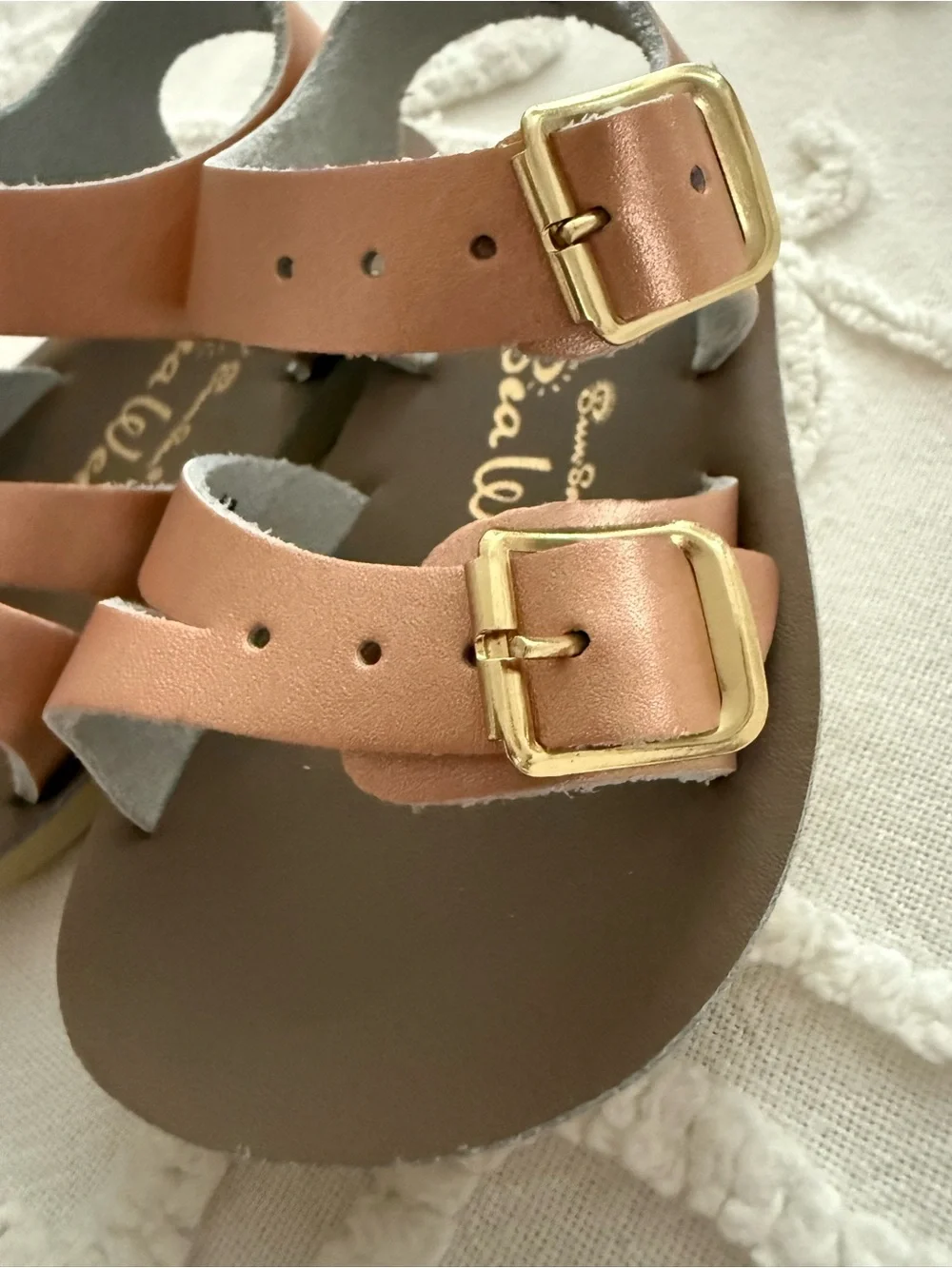 Salt Water Sea-Wees Sandals - Metallic Rose Gold Buckle Straps, baby size 2